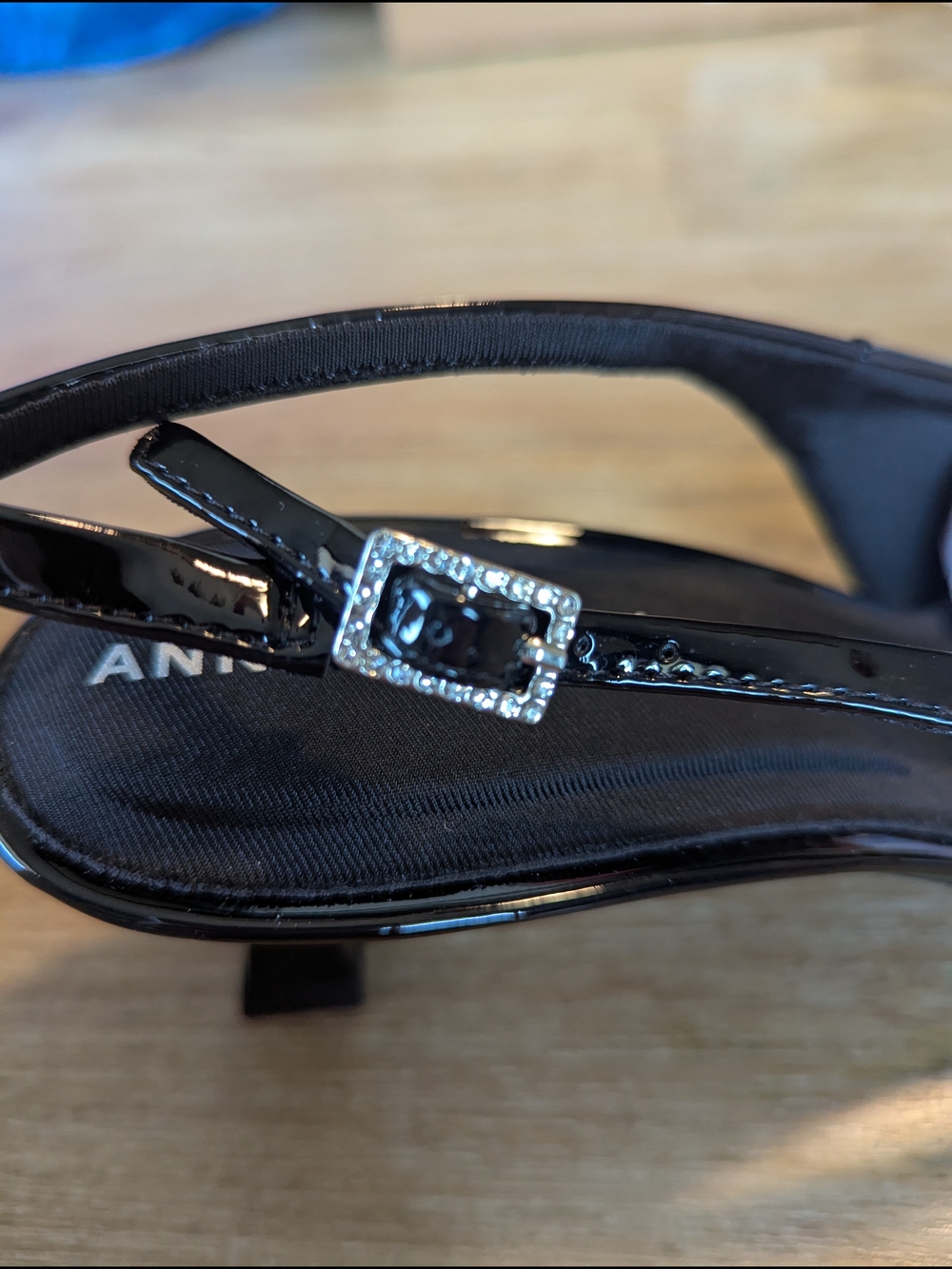 Anne Klein Black Patent Slingback Pointed Toe Pump with Crystal Accent - Picture 4 of 15